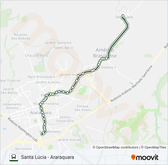 Mapa da linha ARARAQUARA / RINCÃO (SUBURBANA) de ônibus