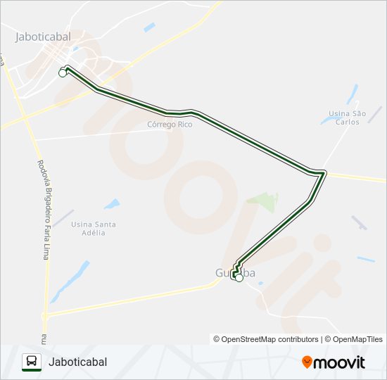 Mapa da linha GUARIBA / JABOTICABAL (SUBURBANA) de ônibus