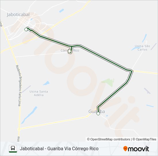 Mapa da linha GUARIBA / JABOTICABAL (SUBURBANA) de ônibus