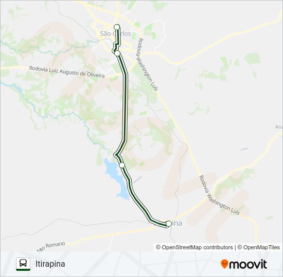 Mapa da linha SÃO CARLOS / ITIRAPINA (SUBURBANA) de ônibus