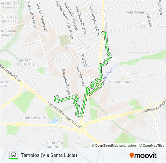 Mapa da linha TAMOIOS (VIA SANTA LÚCIA) / MORUMBI de ônibus