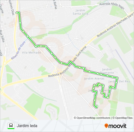 Mapa da linha IEDA / INDAIÁ de ônibus