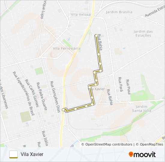 Mapa da linha CAMPUS/VILA XAVIER de ônibus