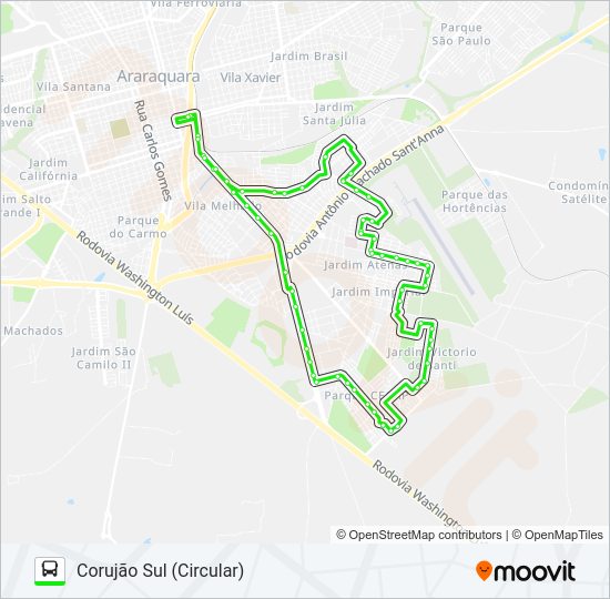 Mapa da linha CORUJÃO SUL de ônibus
