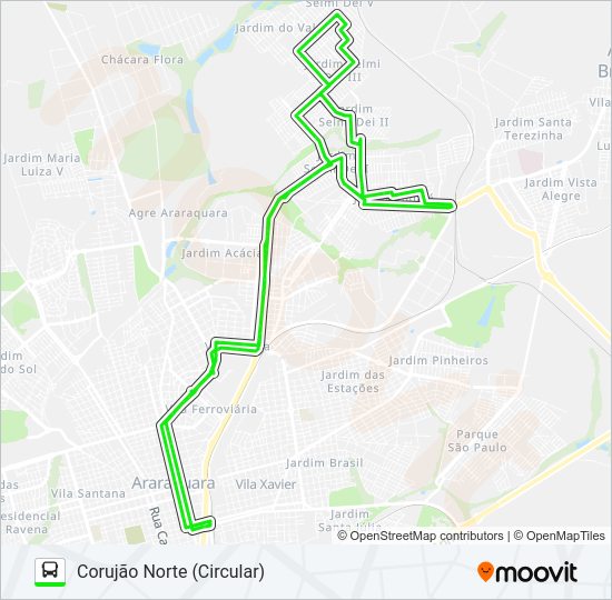 Mapa da linha CORUJÃO NORTE de ônibus