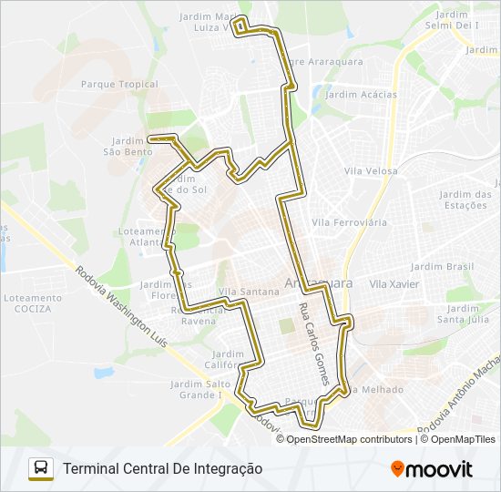 Mapa da linha CORUJÃO OESTE de ônibus
