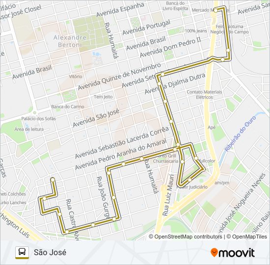 Mapa da linha SÃO JOSÉ / SANTA ANGELINA de ônibus