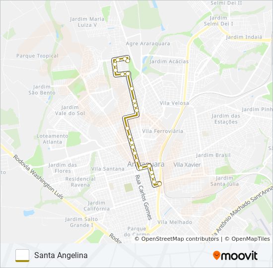 Mapa da linha SÃO JOSÉ / SANTA ANGELINA de ônibus
