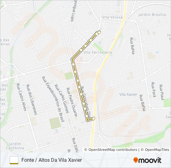 Mapa da linha FONTE / ALTOS DA VILA XAVIER de ônibus