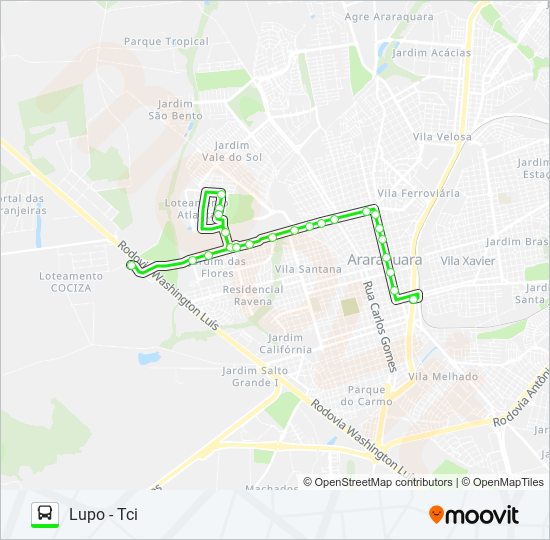 Mapa da linha RODORIB / TCI (SHOPPING JARAGUÁ) de ônibus