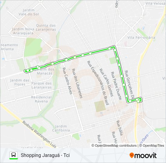 Mapa da linha RODORIB / TCI (SHOPPING JARAGUÁ) de ônibus