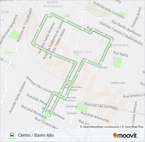 Mapa da linha  AZUL de ônibus