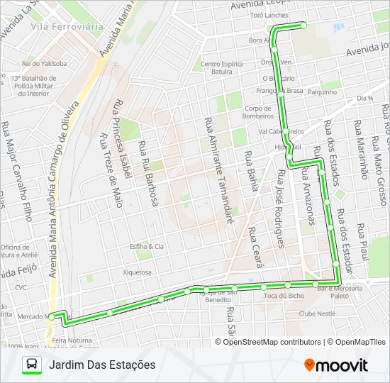 Mapa da linha FONTE / JARDIM DAS ESTAÇÕES de ônibus