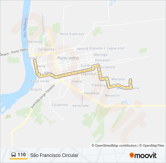 Mapa da linha 110 de ônibus