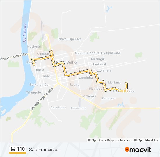 Mapa da linha 110 de ônibus
