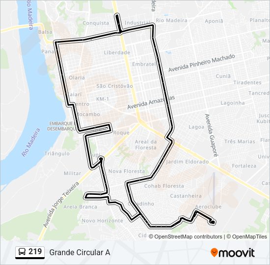Mapa da linha 219 de ônibus