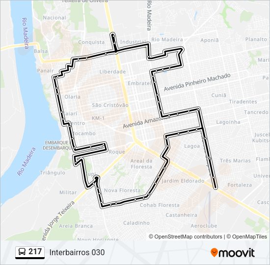 Mapa da linha 217 de ônibus