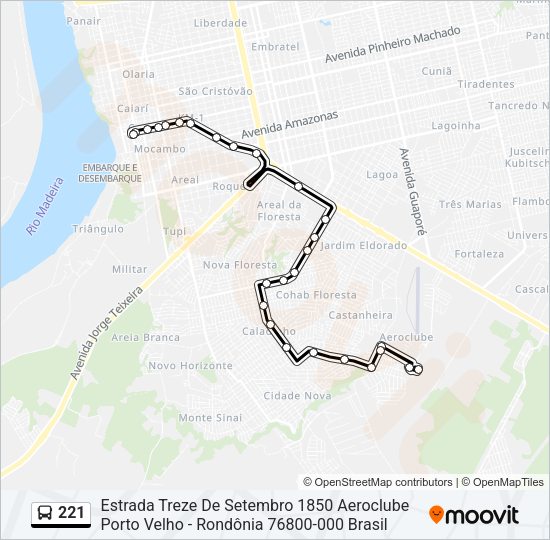 Mapa da linha 221 de ônibus
