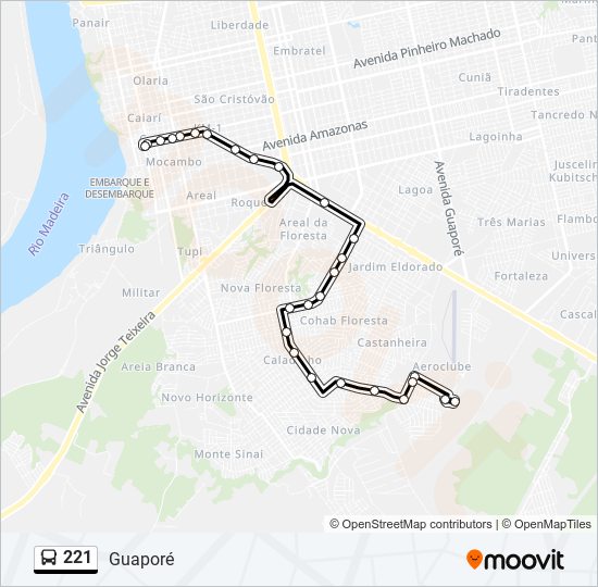 Mapa da linha 221 de ônibus