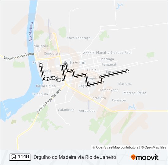 Mapa da linha 114B de ônibus
