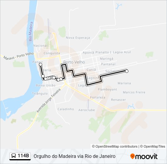 Mapa da linha 114B de ônibus