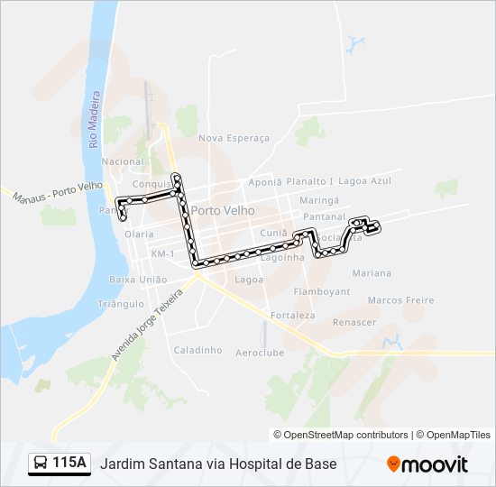 Mapa da linha 115A de ônibus