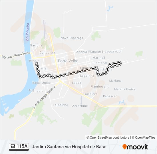 Mapa da linha 115A de ônibus
