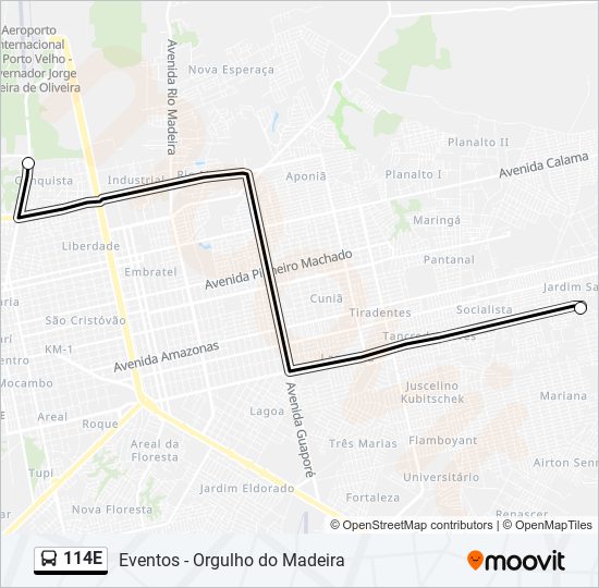 Mapa da linha 114E de ônibus