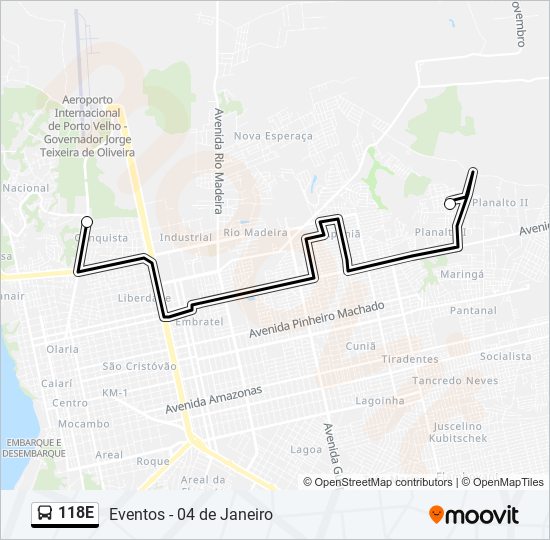 Mapa da linha 118E de ônibus