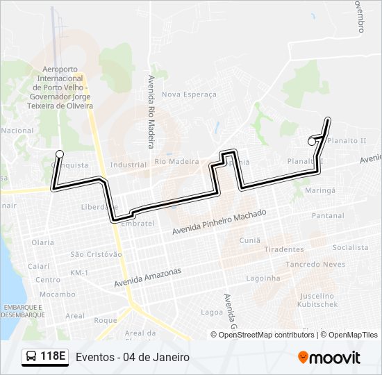 Mapa da linha 118E de ônibus