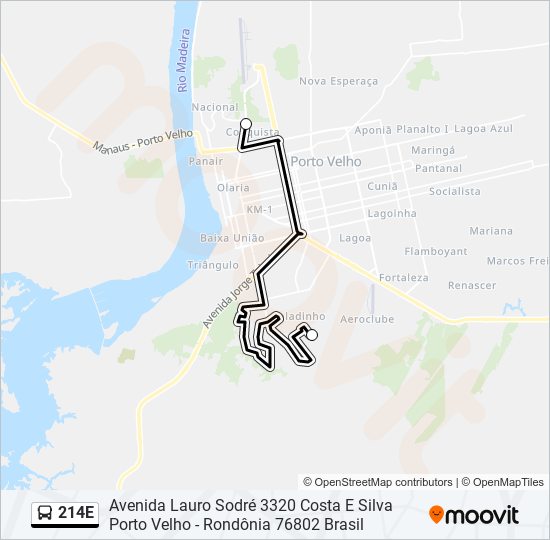 Mapa da linha 214E de ônibus