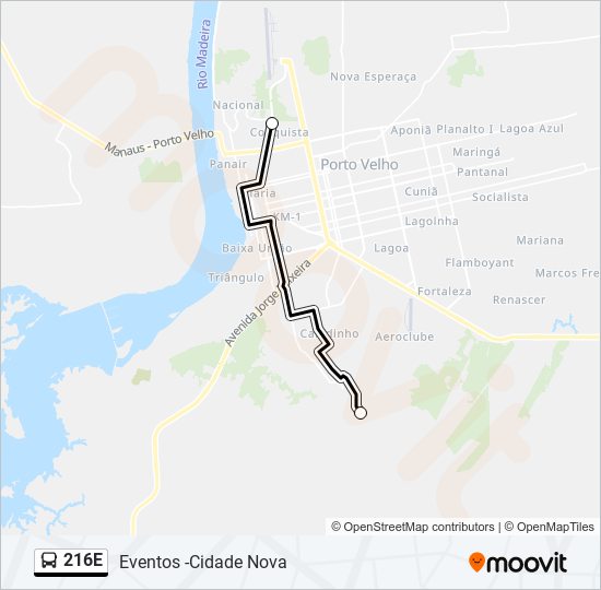 Mapa da linha 216E de ônibus