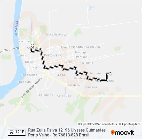 Mapa da linha 121E de ônibus