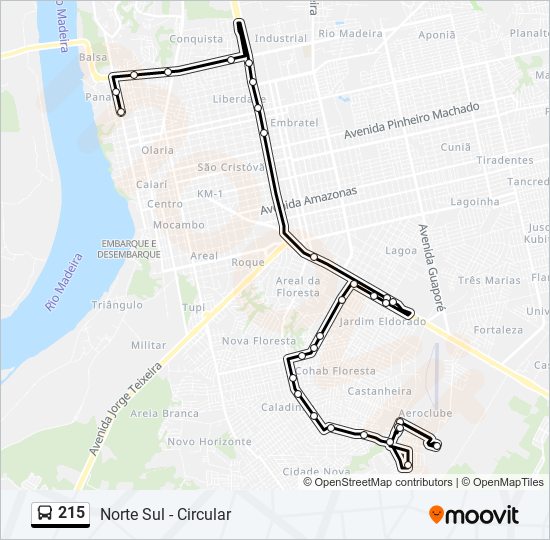 Mapa da linha 215 de ônibus