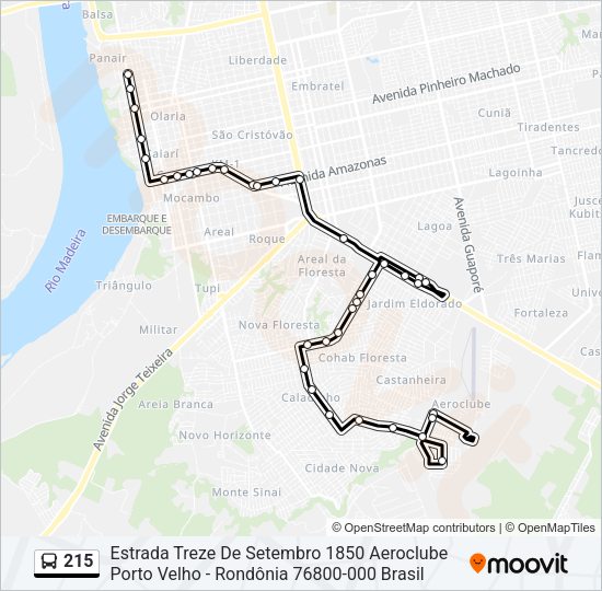 Mapa da linha 215 de ônibus