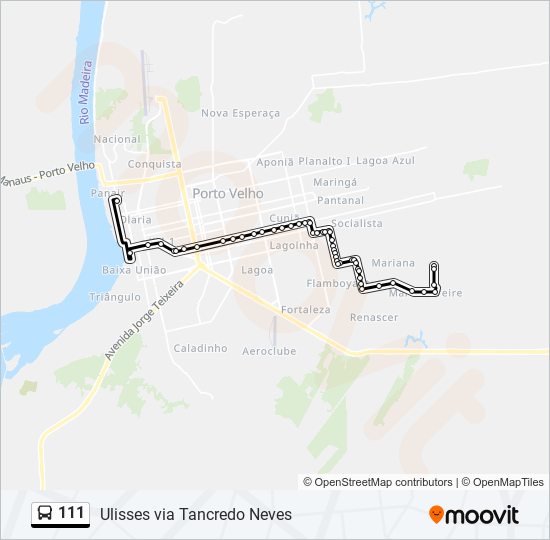 Mapa da linha 111 de ônibus