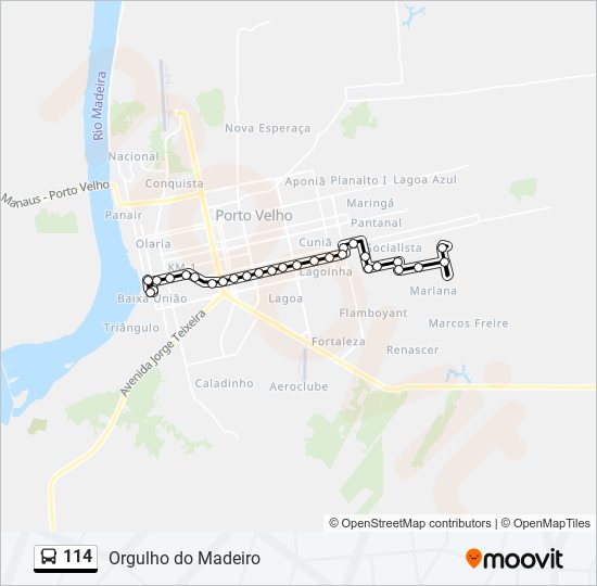 Mapa da linha 114 de ônibus