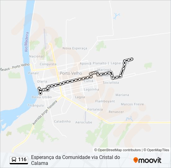 Mapa da linha 116 de ônibus