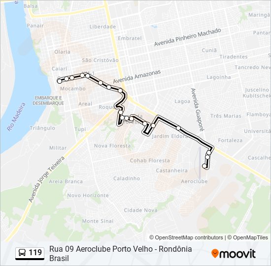 Mapa da linha 119 de ônibus