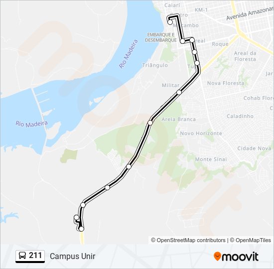 Mapa da linha 211 de ônibus