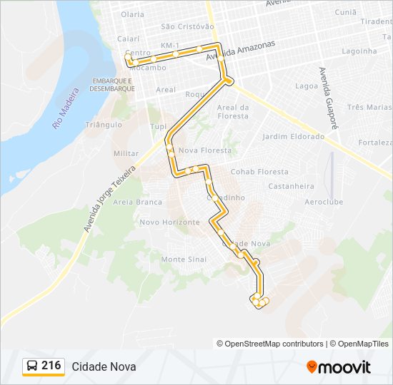 Mapa da linha 216 de ônibus