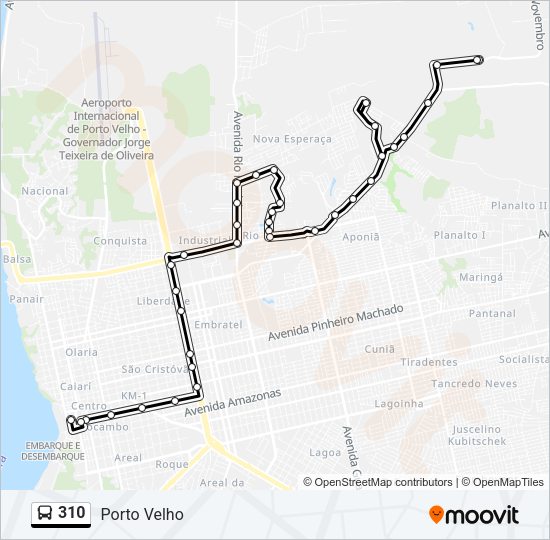 Mapa da linha 310 de ônibus