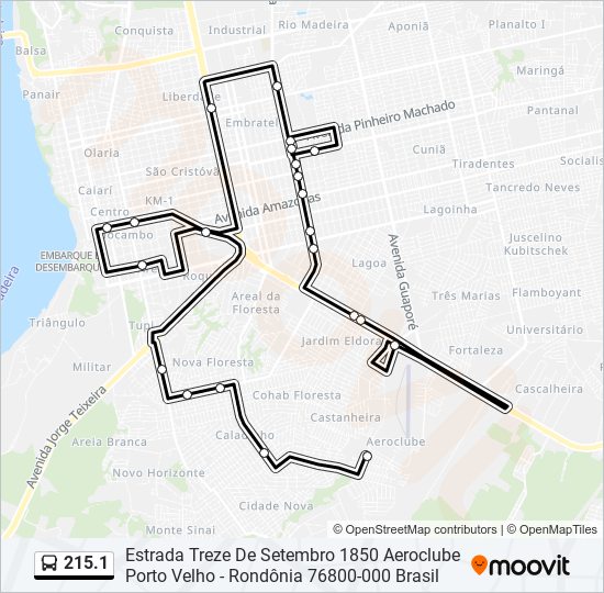 Mapa da linha 215.1 de ônibus