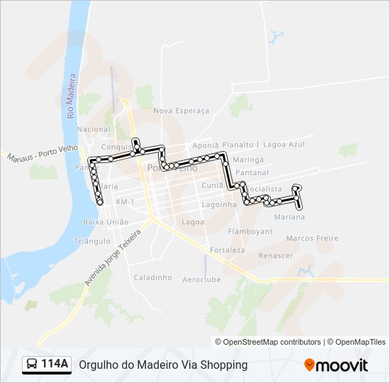 Mapa da linha 114A de ônibus