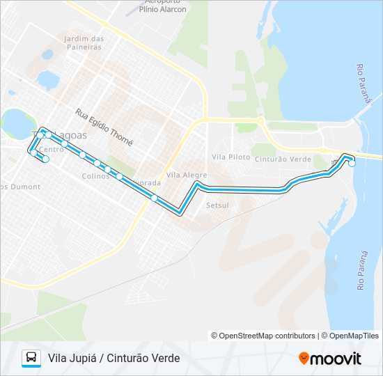 Mapa da linha 009 VILA JUPIÁ / CINTURÃO VERDE de ônibus