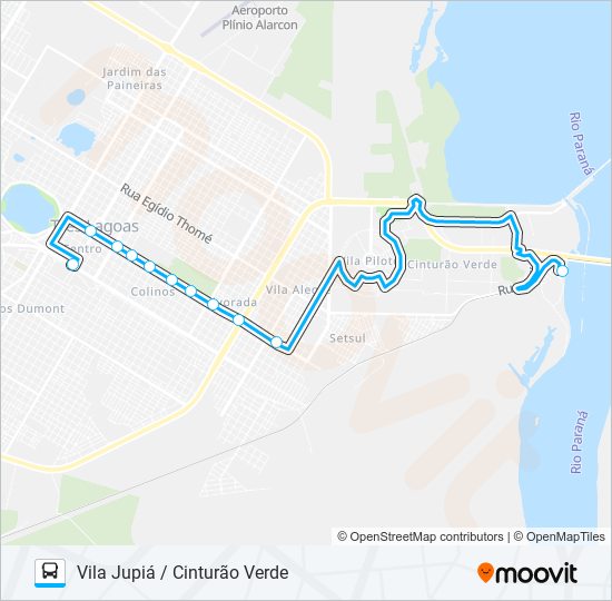 Mapa da linha 009 VILA JUPIÁ / CINTURÃO VERDE de ônibus