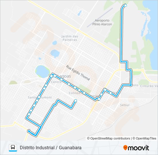 Mapa da linha 011 DISTRITO INDUSTRIAL / GUANABARA de ônibus