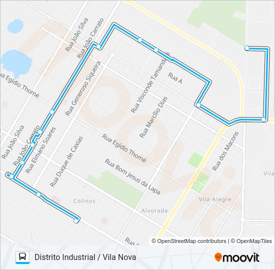 Mapa da linha 017 DISTRITO INDUSTRIAL / VILA NOVA de ônibus