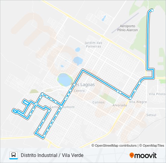 Mapa da linha 010 DISTRITO INDUSTRIAL / VILA VERDE de ônibus