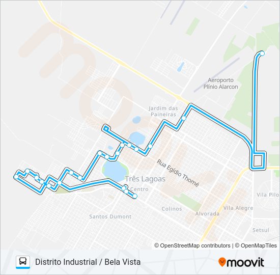 Mapa da linha 012 DISTRITO INDUSTRIAL / BELA VISTA de ônibus